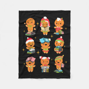 Teacher Christmas Reading Book Gingerbread Man Boo Fleece Blanket