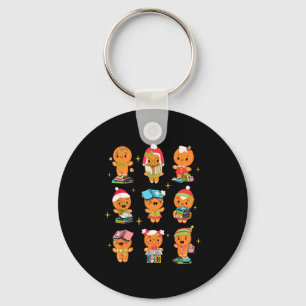 Teacher Christmas Reading Book Gingerbread Man Boo Key Ring