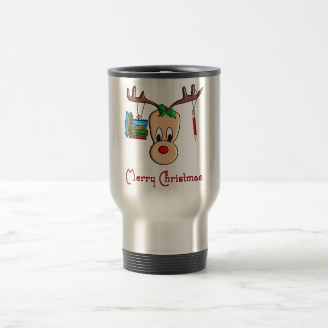 Teacher Christmas Reindeer--Adorable Gifts Travel Mug (Center)