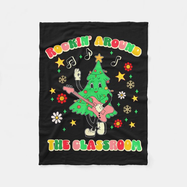 Teacher Christmas Shirts Pajama Matching Rockin' A Fleece Blanket (Front)