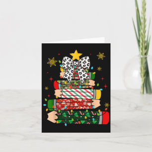 Teacher Christmas Tree Lights Pencil Leopard Print Card