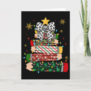 Teacher Christmas Tree Lights Pencil Leopard Print Card
