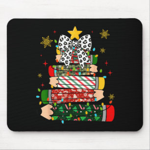 Teacher Christmas Tree Lights Pencil Leopard Print Mouse Mat