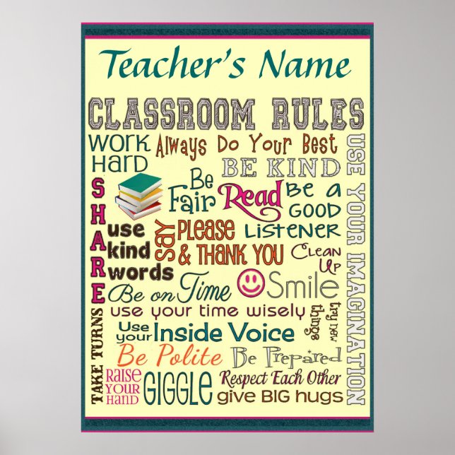 Teacher Class Room Rule Add Name Customize Poster (Front)