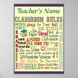 Teacher Class Room Rule Add Name Customize Poster