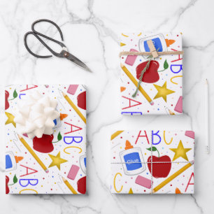 Teacher Classroom Apple Pencil Glue ABC Eraser Wrapping Paper Sheet