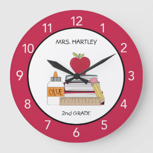 Teacher Classroom Red Apple Custom  Large Clock