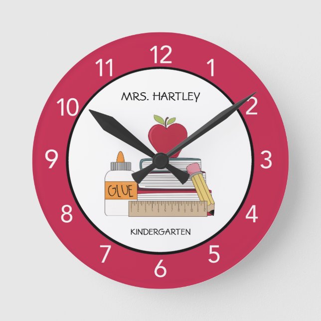 Teacher Classroom Red Apple Custom Round Clock (Front)