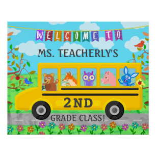 Teacher Classroom Welcome Sign Cute Animals on Bus