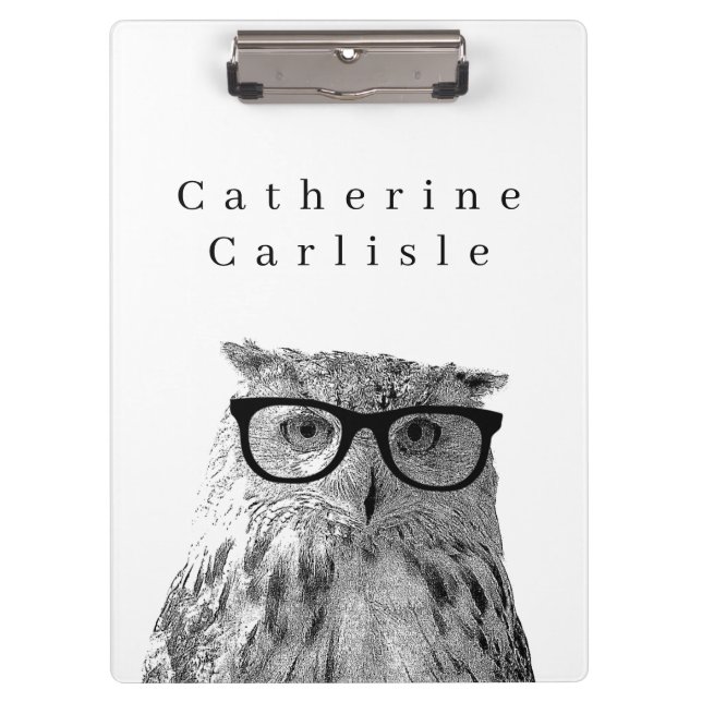 Teacher clipboard with cute owl wearing spectacles (Front)