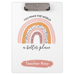 Teacher Clipboards Boho Rainbow Pink Personalised
