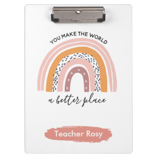 Teacher Clipboards Boho Rainbow Pink Personalised