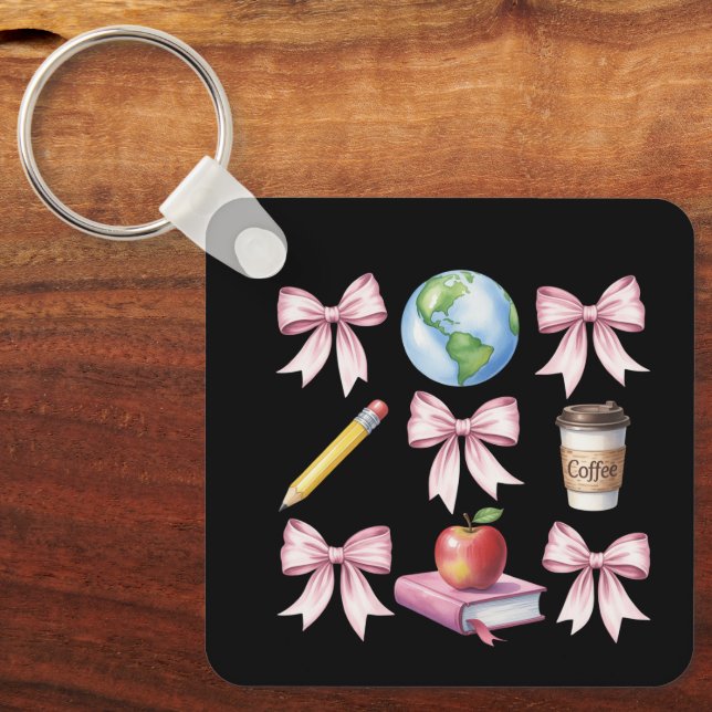 Teacher Coffee Bow Cute Appreciation Gifts  Key Ring (Front)