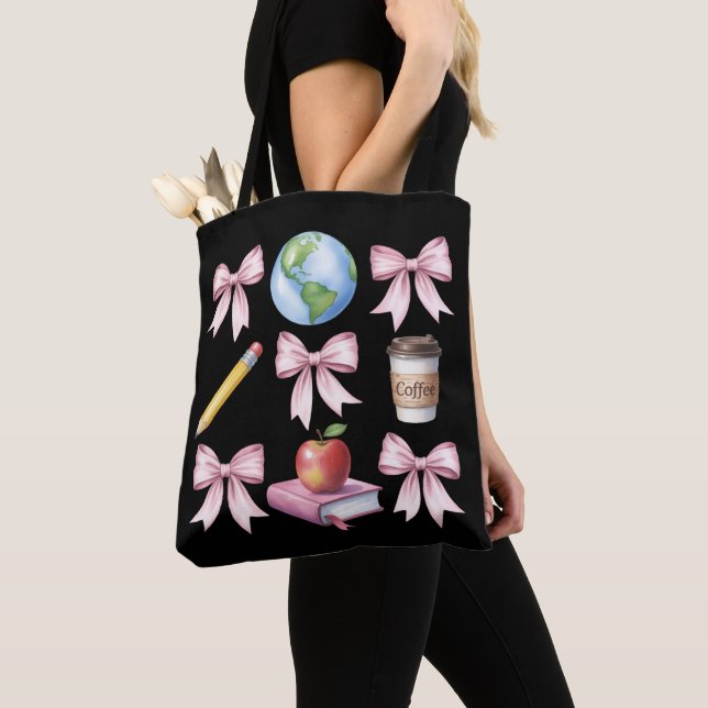 Teacher Coffee Bow Cute Appreciation Gifts  Tote Bag (Close Up)