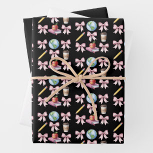 Teacher Coffee Bow Cute Appreciation Gifts Wrapping Paper Sheet