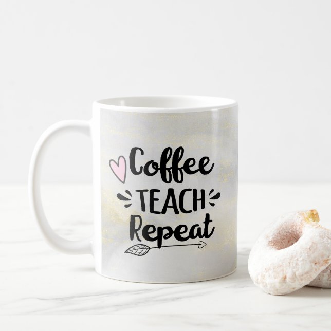 Teacher Coffee Teach Repeat Cute Gift Coffee Mug (With Donut)