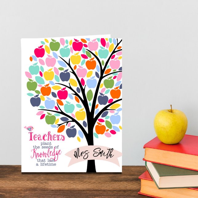 Teacher Colourful apple  Tree thank you gift Card (Creator Uploaded)