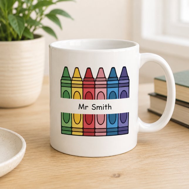 Teacher Colourful Crayon Box Split Name Classroom Coffee Mug (Creator Uploaded)