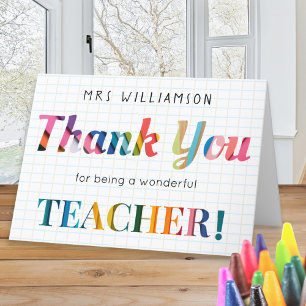 Teacher Colourful Custom Name Thank You Card