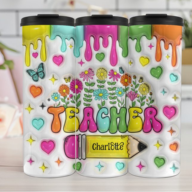 Teacher: Colourful, Floral, Inspiring Design Thermal Tumbler (Creator Uploaded)