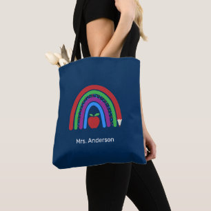 Teacher Colourful Rainbow Dark Blue Tote Bag