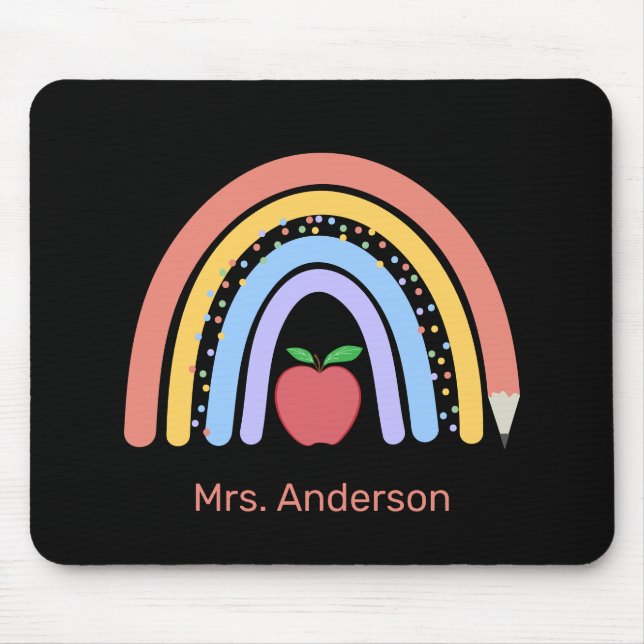 Teacher Colourful Rainbow Pencil Apple Mouse Mat (Front)