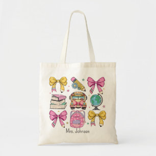 Teacher Coquette Pencil Bow Pattern Tote Bag