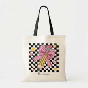 Teacher Coquette Pencil Bow Pattern Tote Bag