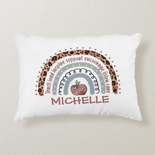 Teacher Core Values Rainbow Decorative Cushion (Front)