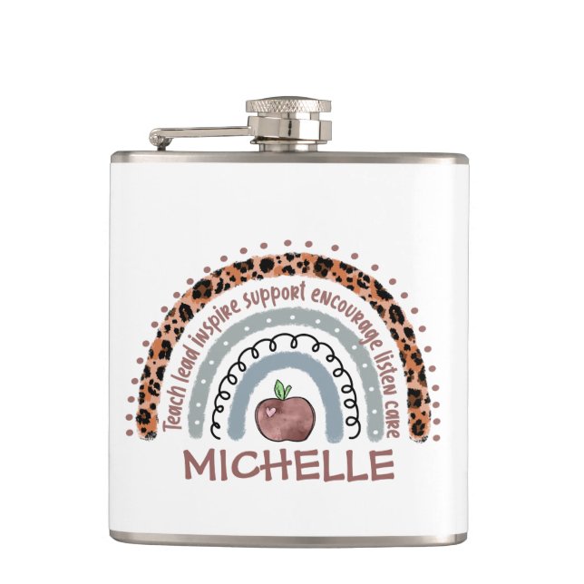 Teacher Core Values Rainbow Hip Flask (Front)