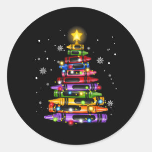 Teacher Crayon Christmas Tree Lights Student Schoo Classic Round Sticker