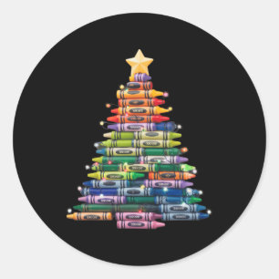 Teacher Crayon Christmas Tree Lights Student Schoo Classic Round Sticker