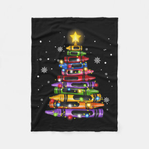 Teacher Crayon Christmas Tree Lights Student Schoo Fleece Blanket