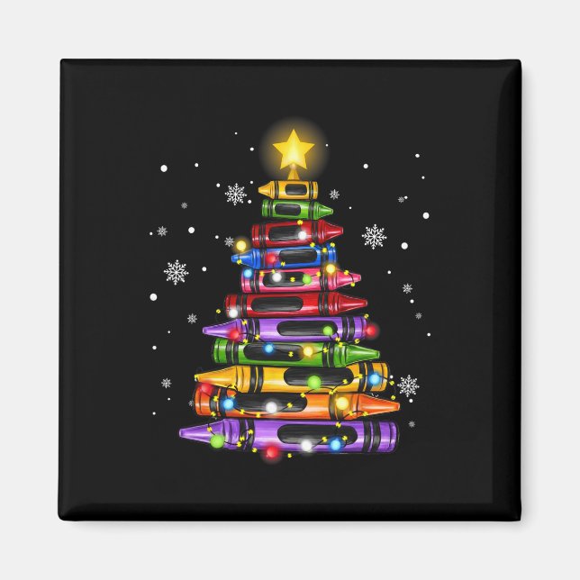 Teacher Crayon Christmas Tree Lights Student Schoo Magnet (Front)
