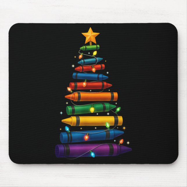 Teacher Crayon Christmas Tree Lights Student Schoo Mouse Mat (Front)