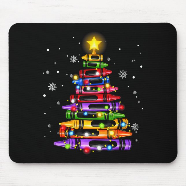 Teacher Crayon Christmas Tree Lights Student Schoo Mouse Mat (Front)