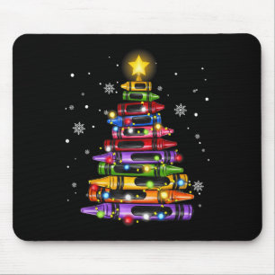 Teacher Crayon Christmas Tree Lights Student Schoo Mouse Mat
