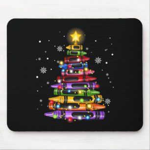 Teacher Crayon Christmas Tree Lights Student Schoo Mouse Mat