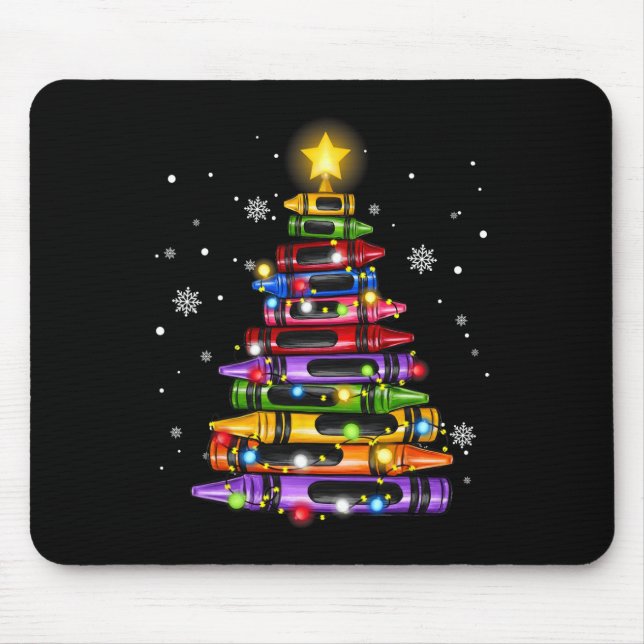 Teacher Crayon Christmas Tree Lights Student Schoo Mouse Mat (Front)