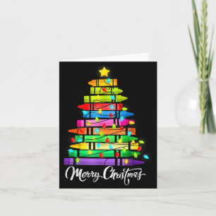 Teacher Crayon Merry Christmas Tree Lights School  Card
