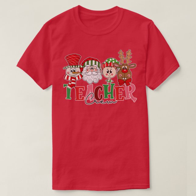 Teacher Crew Cute Reindeer Snow Lover Christmas  T-Shirt (Design Front)