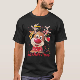 Teacher Crew Cute Rudolph Reindeer Wearing Lights T-Shirt