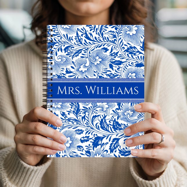 Teacher | Custom Floral Chinoiserie Wedding Bride Notebook (personalized teacher notebook gift, bridal shower journal gift, wedding keepsake notebook gift,)