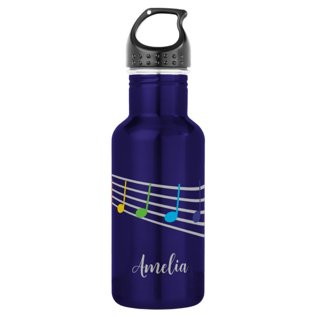 Teacher Custom Name Music Rainbow Notes 532 Ml Water Bottle (Front)