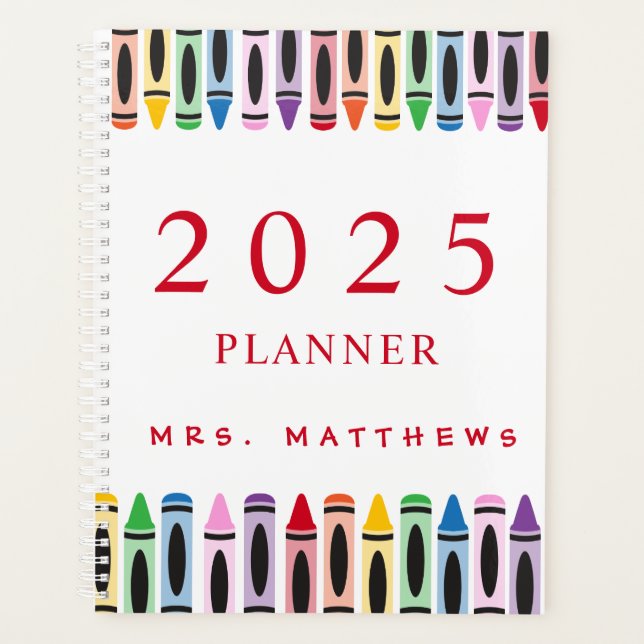 Teacher Cute Colour Crayon 2025 Planner (Front)