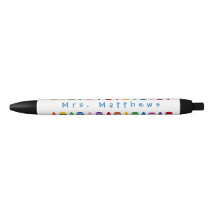 Teacher Cute Colour Crayon Monogram Blue Pen