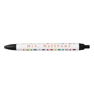 Teacher Cute Colour Crayon Monogram Orange Pen