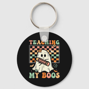 Teacher Cute Ghost Groovy Teacher Halloween Teachi Key Ring