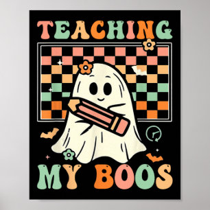 Teacher Cute Ghost Groovy Teacher Halloween Teachi Poster