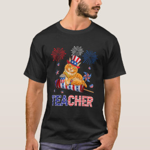 Teacher Cute Maine Coon 4th July American Flag Fir T-Shirt